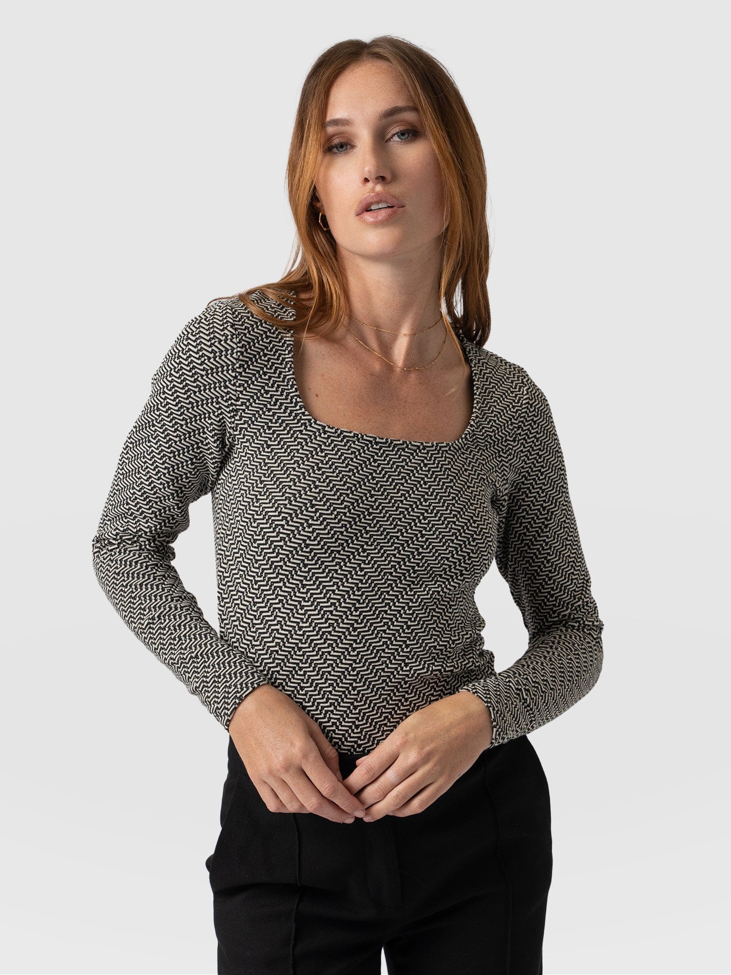 Sloane Textured Top Cream Lurex Jacquard - Women's T-Shirts | Saint + Sofia® USA